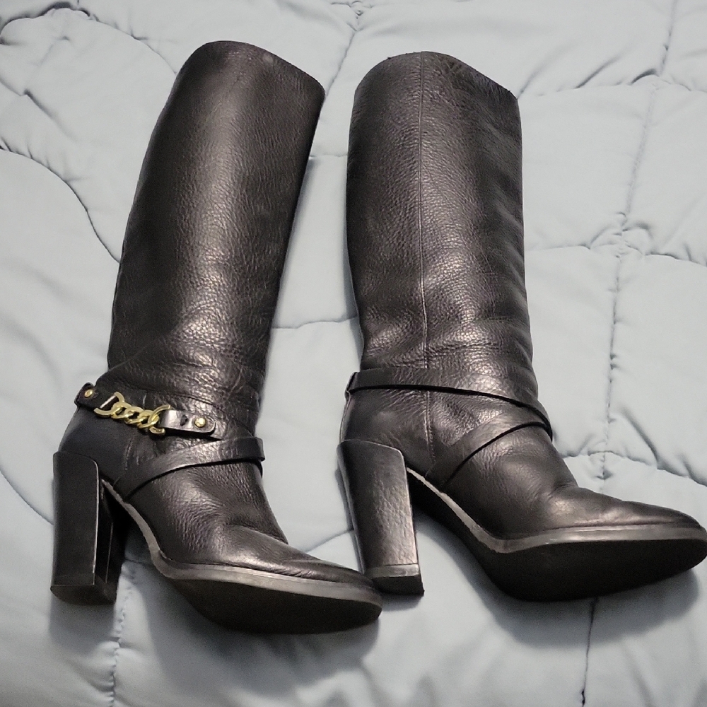 Kate Spade Black Heeled Boots with Silver Accent - Picture 2 of 9